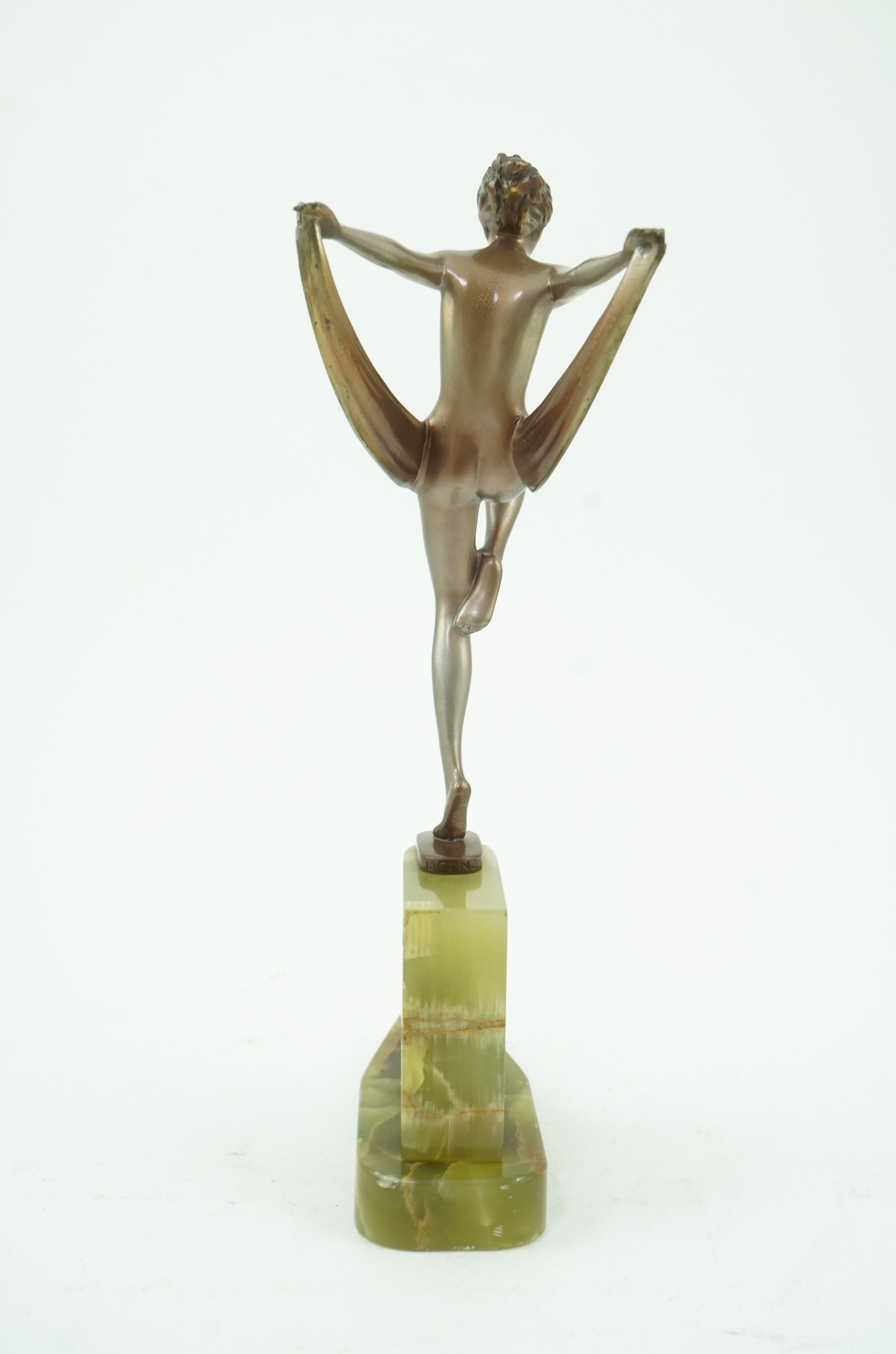 Josef Lorenzl (Austrian, 1892-1950): An Art Deco silvered bronze model of a ‘Scarf Dancer’